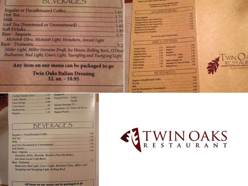 Twin Oaks Restaurant Menu