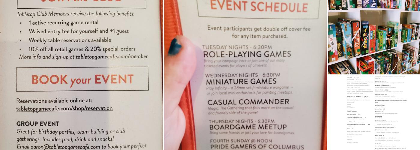 Tabletop Game Café Menu