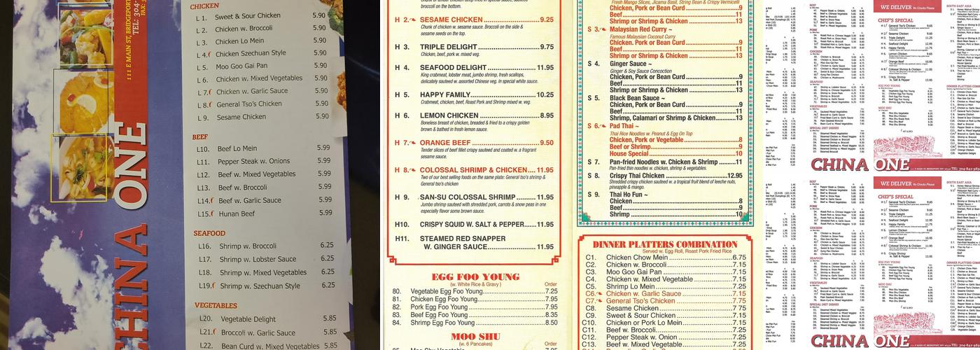 China One Menu