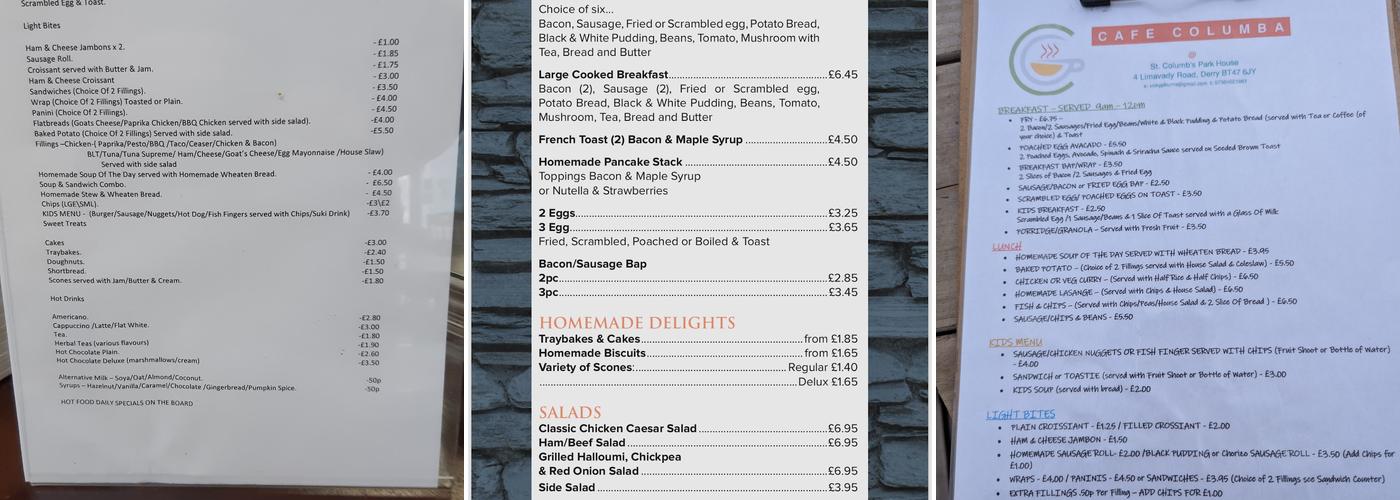 Walled Garden Cafe in the Park Menu
