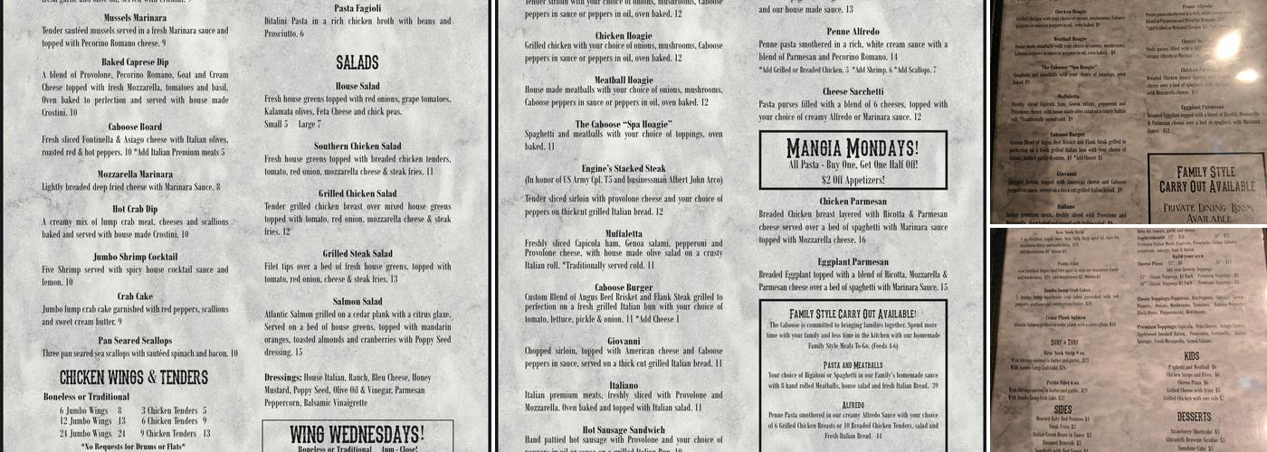 The Caboose Menu