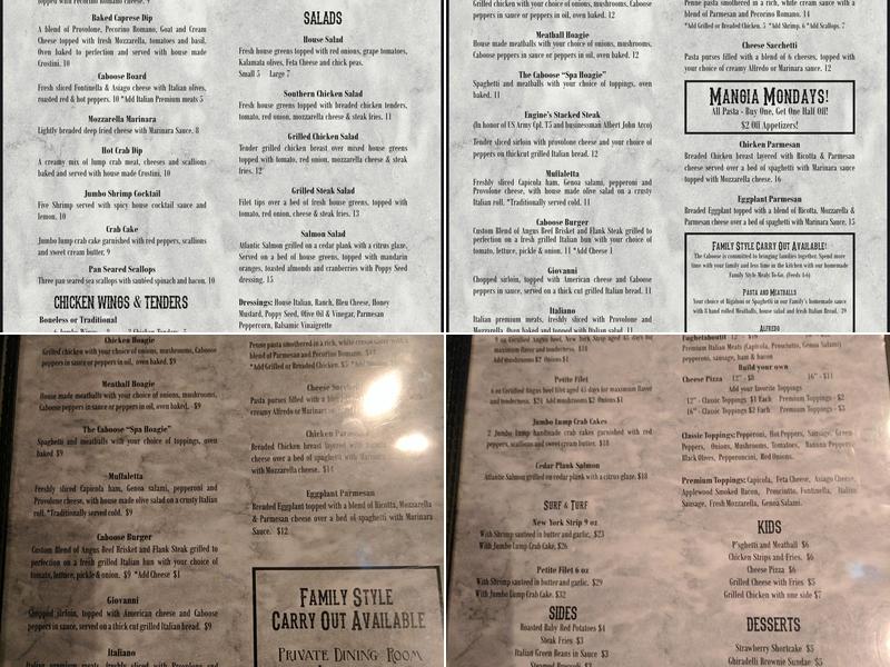 The Caboose Menu
