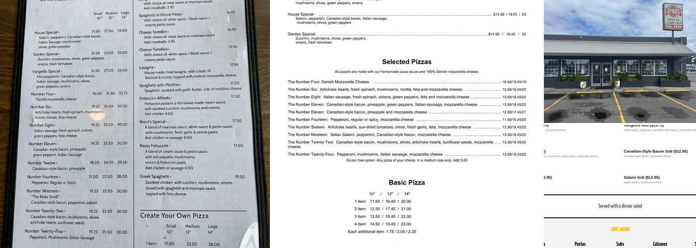Spiro's Pizza & Pasta Menu