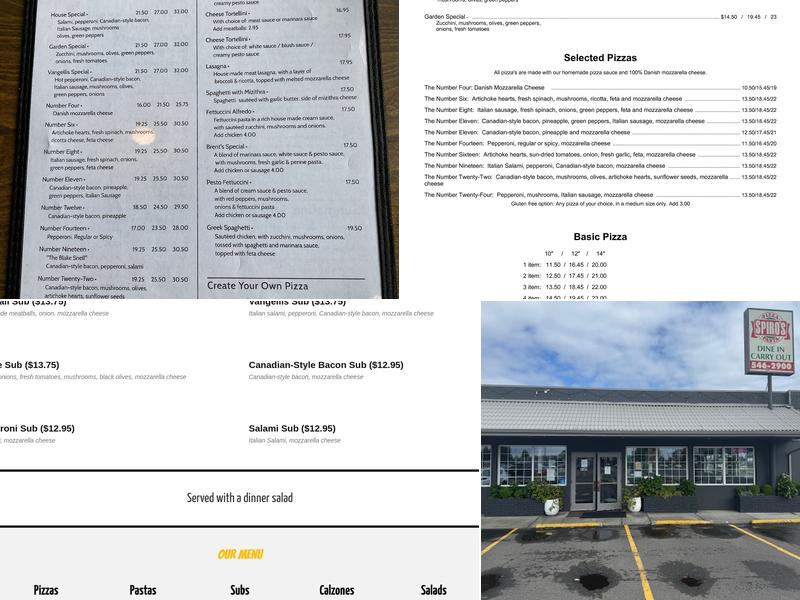 Spiro's Pizza & Pasta Menu