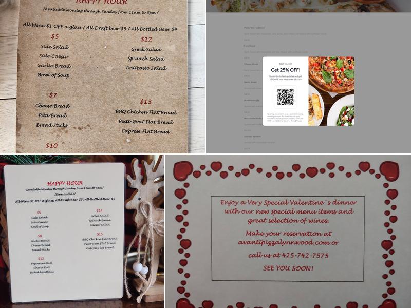 Avanti Pizza & Pasta Menu