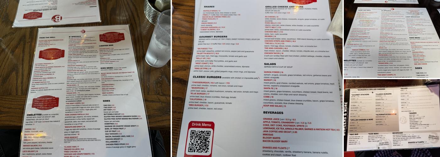 B3 Breakfast & Burger Bar Menu