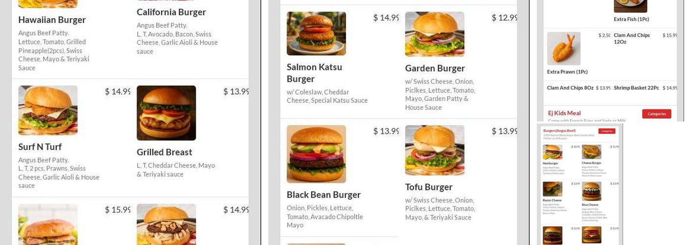 EJ Burger Menu