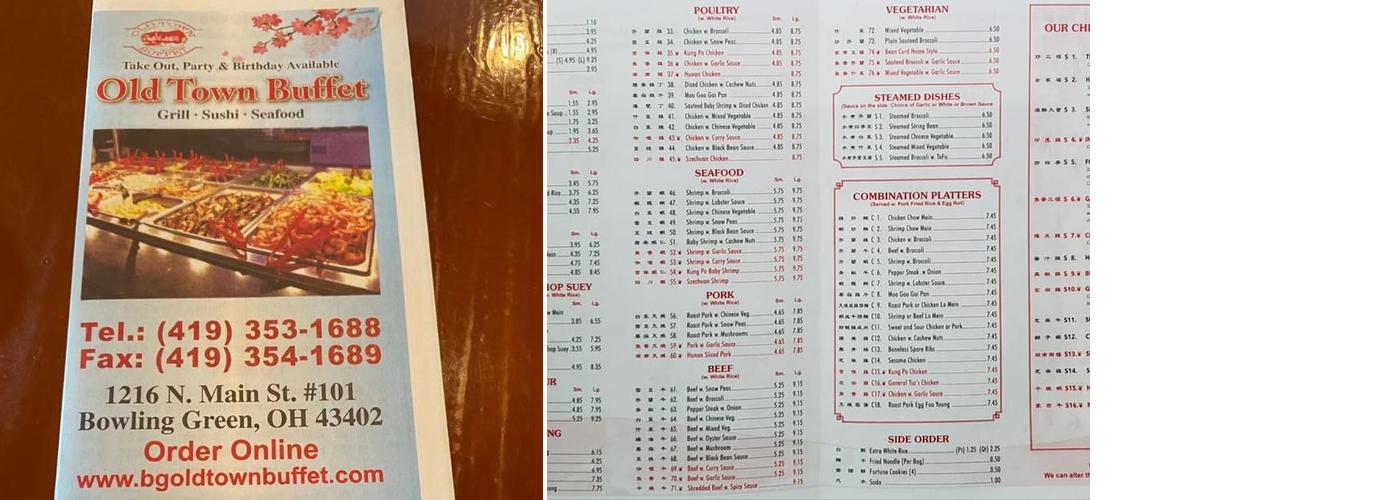 Old Town Buffet Menu