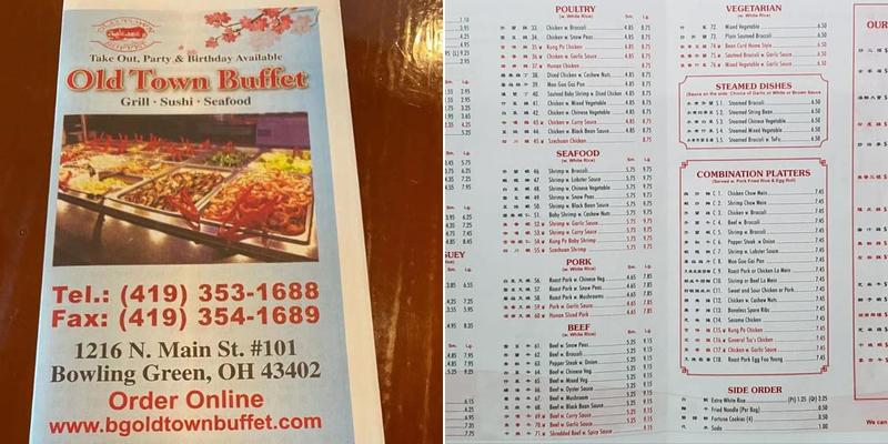 Old Town Buffet Menu