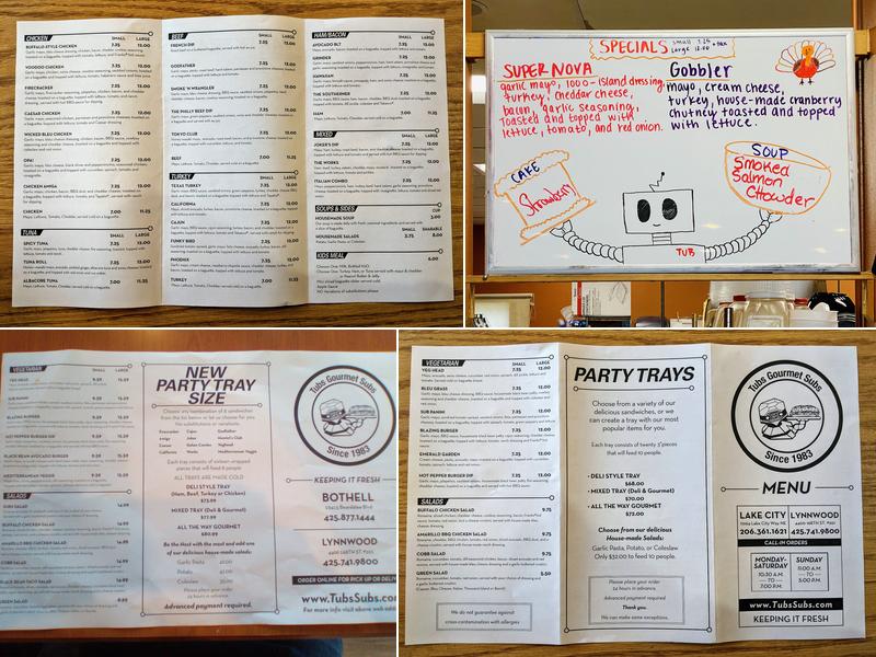 Tubs Gourmet Subs Menu