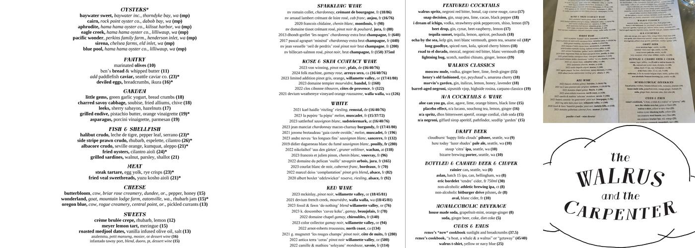 The Walrus and the Carpenter Menu