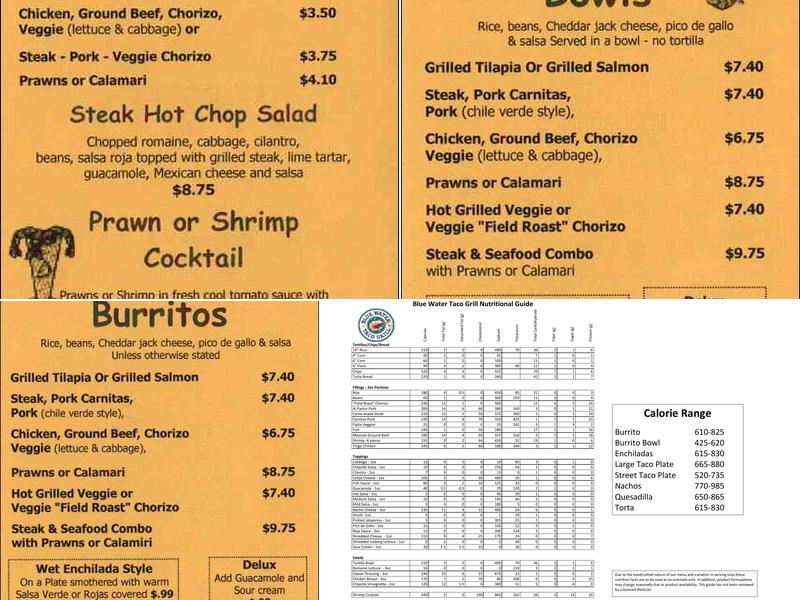 Blue Water Taco Grill Menu