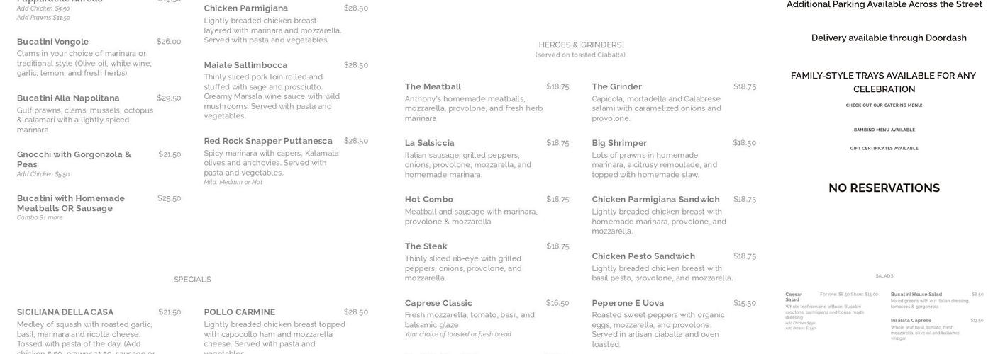 Bucatini Menu