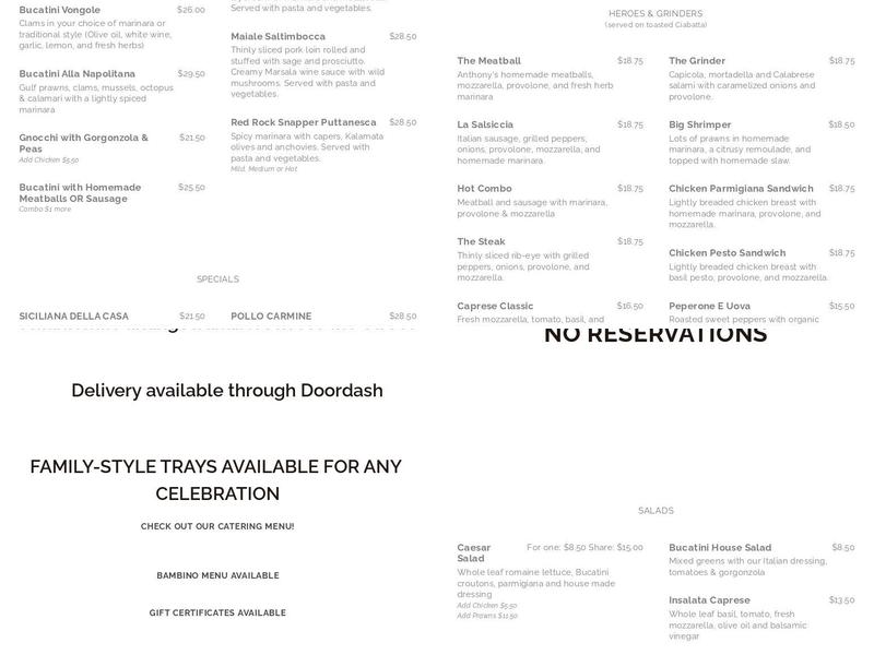 Bucatini Menu