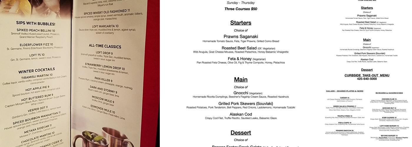 The Loft Kitchen + Bar Menu