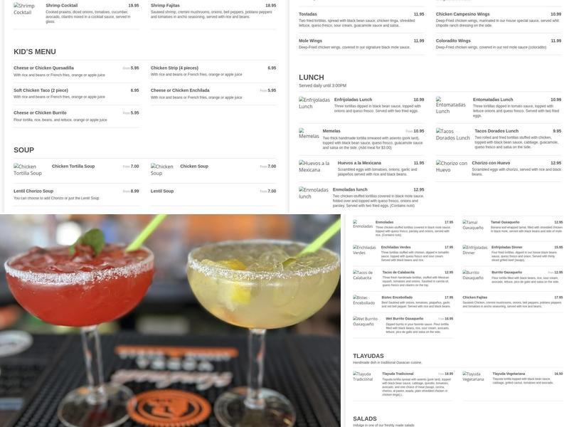 Casa Oaxaca Menu