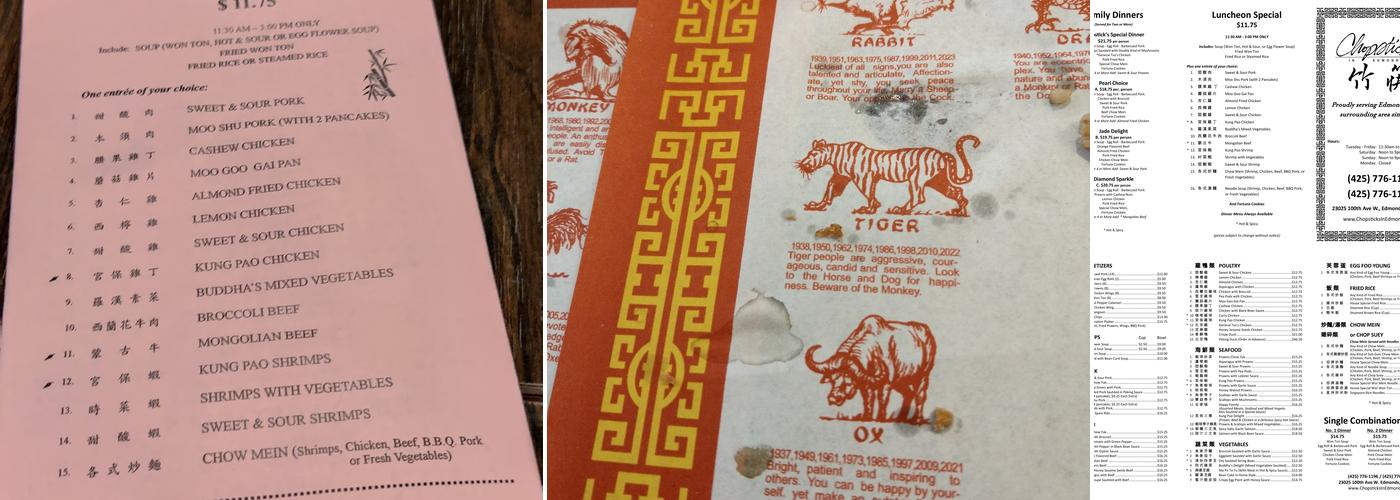 Chopsticks Menu