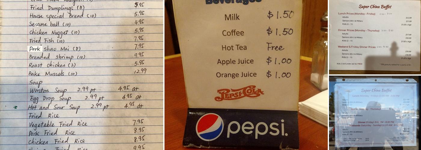 Super China Buffet Menu