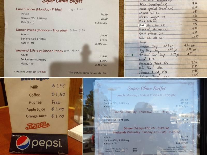 Super China Buffet Menu