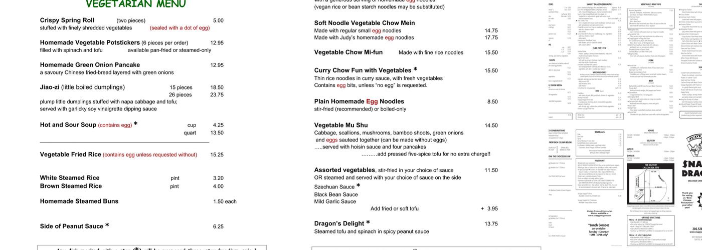 Snappy Dragon Menu