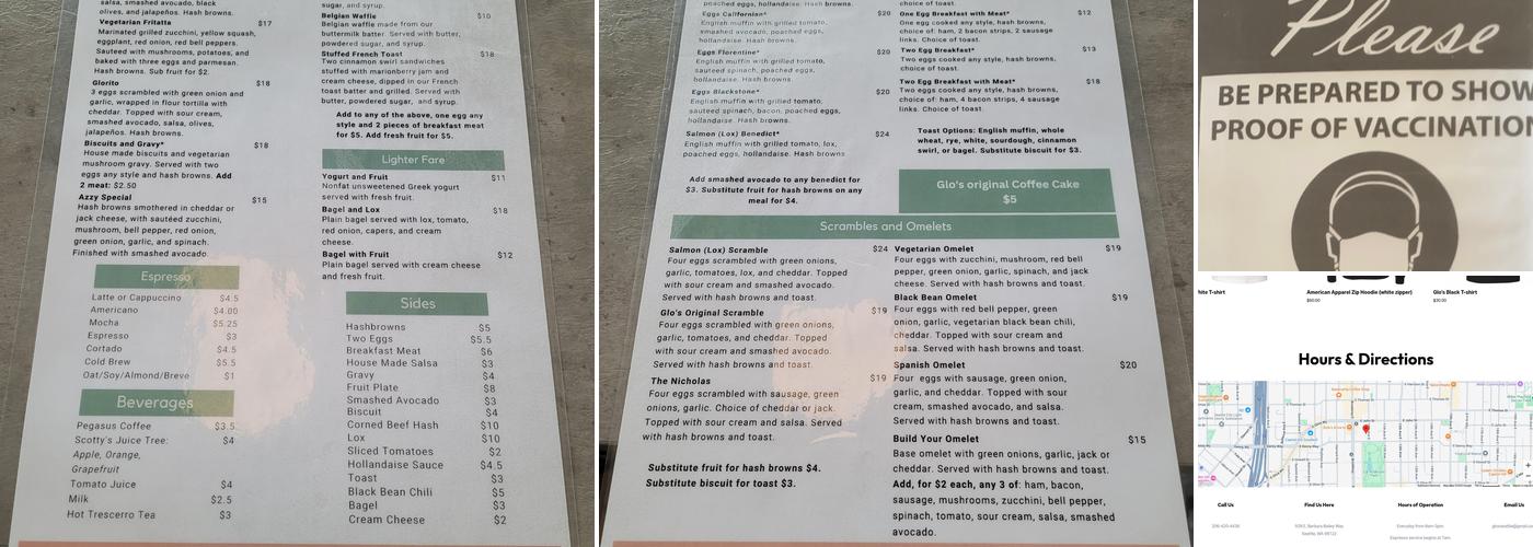 Glo's Menu