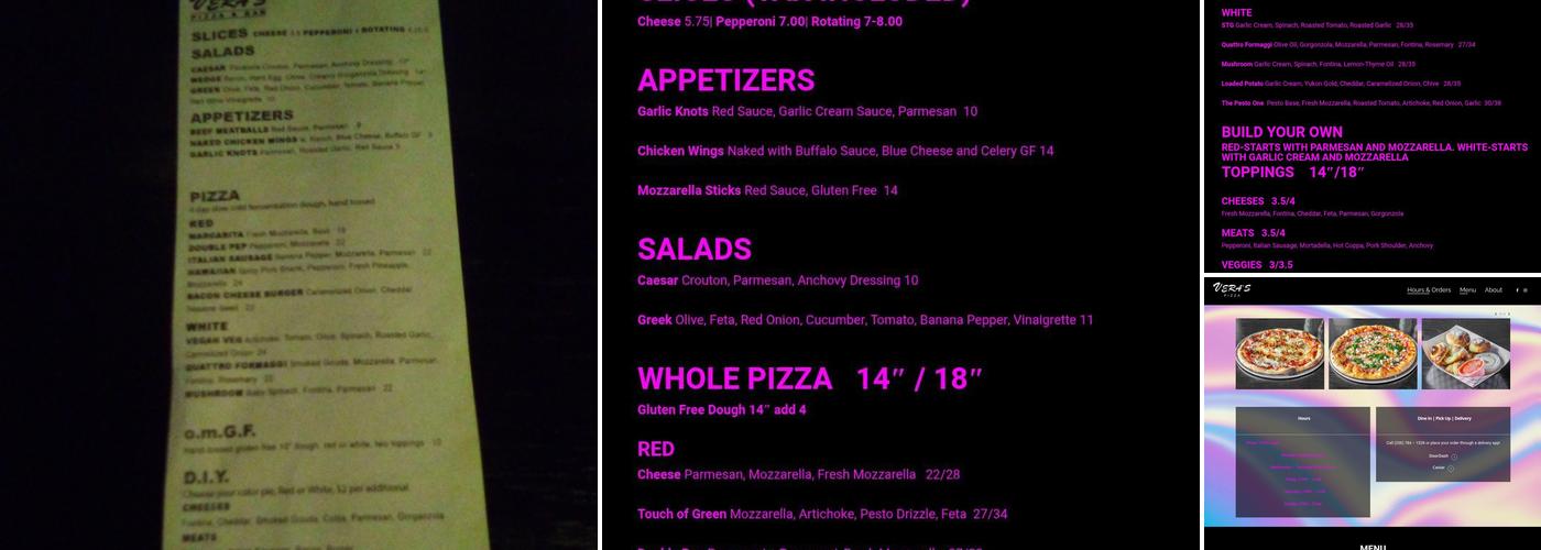 Vera's Pizza and Bar Menu