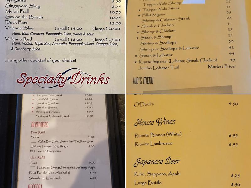 Kyoto Japanese Steakhouse Menu