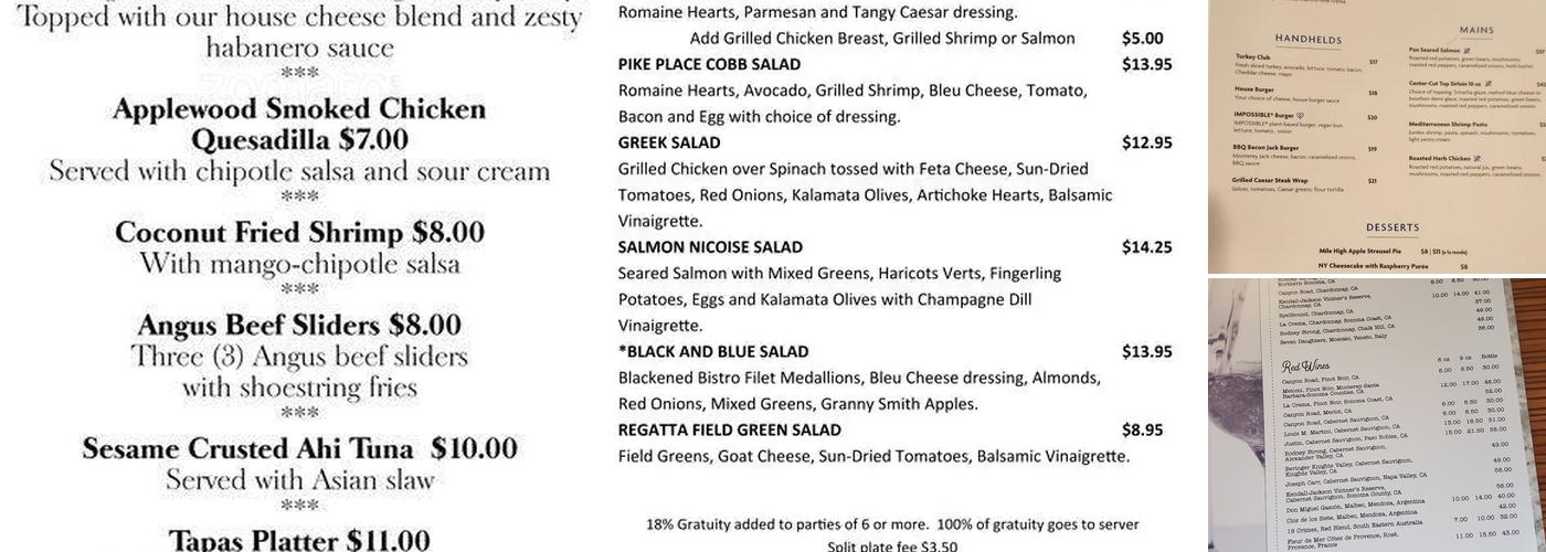 Regatta Bar & Grille Menu