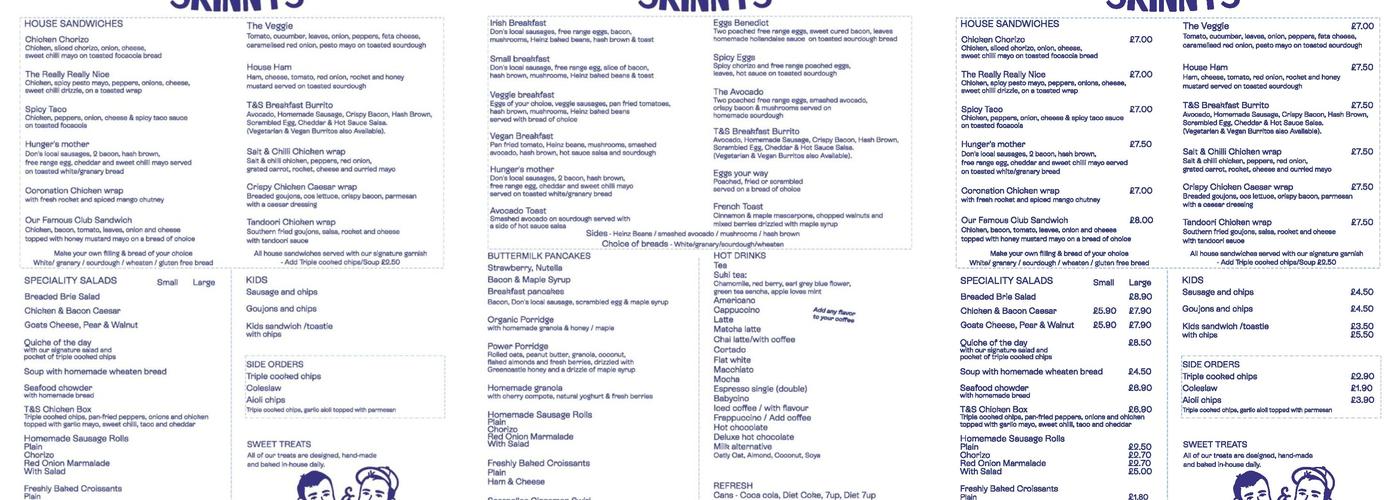 Tank and Skinny's Menu