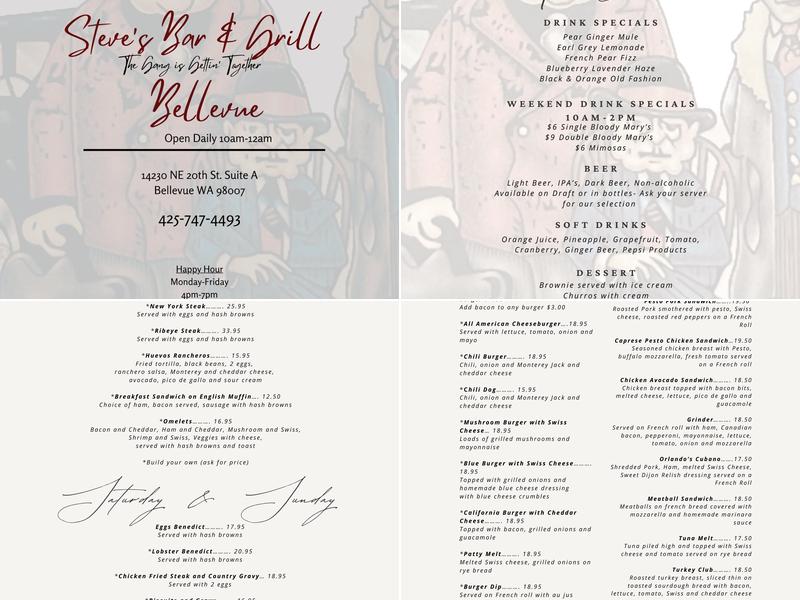Steve's Bar & Grill Menu