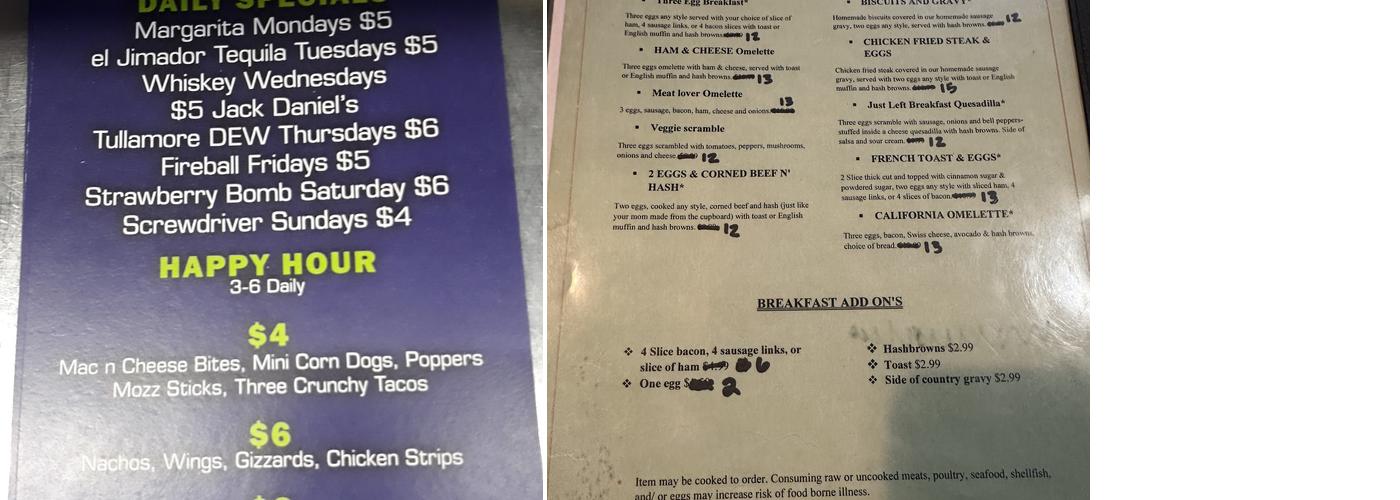 Just Left Pub & Grill Menu