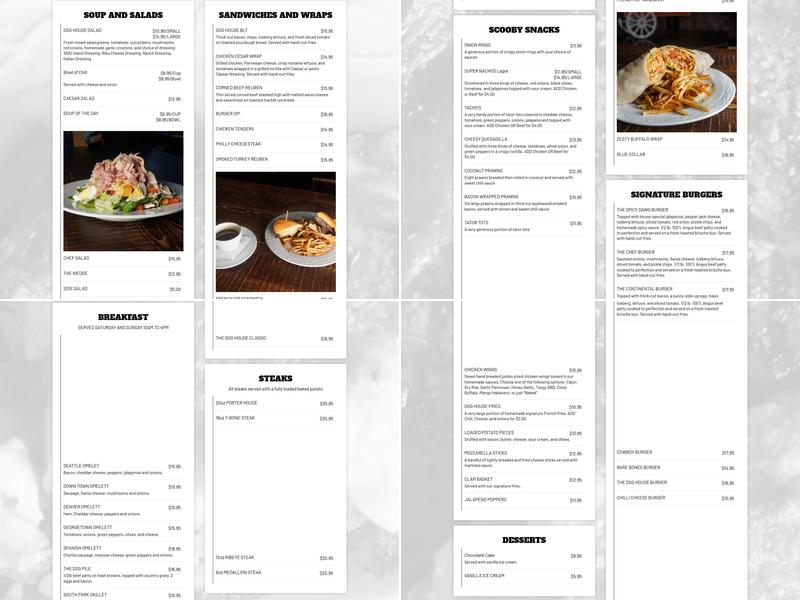 The Dog House Bar and Grill Menu