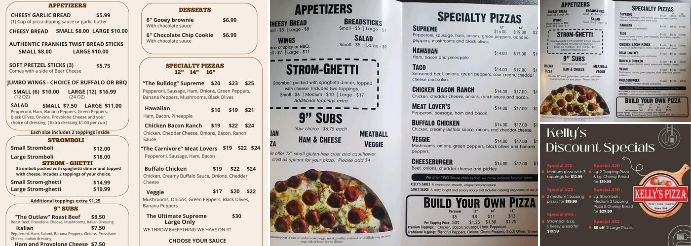 Kelly's Pizza Menu
