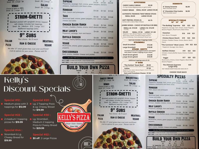 Kelly's Pizza Menu