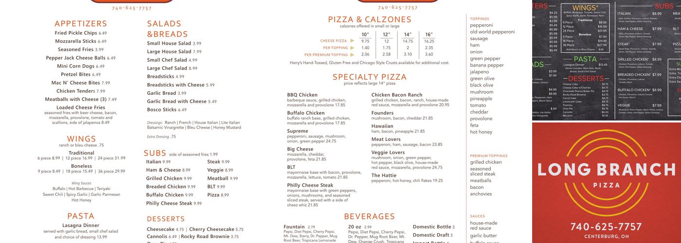 Long Branch Pizza Centerburg Menu