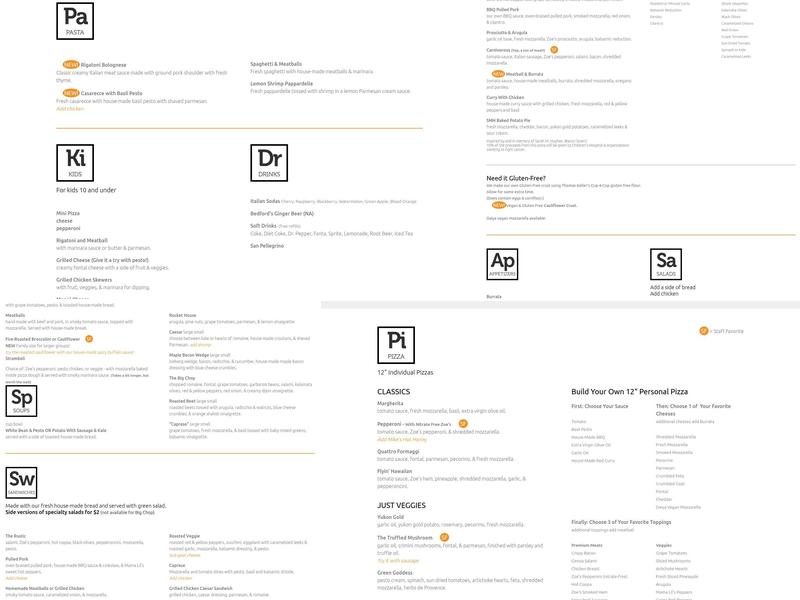 Elemental Pizza Menu