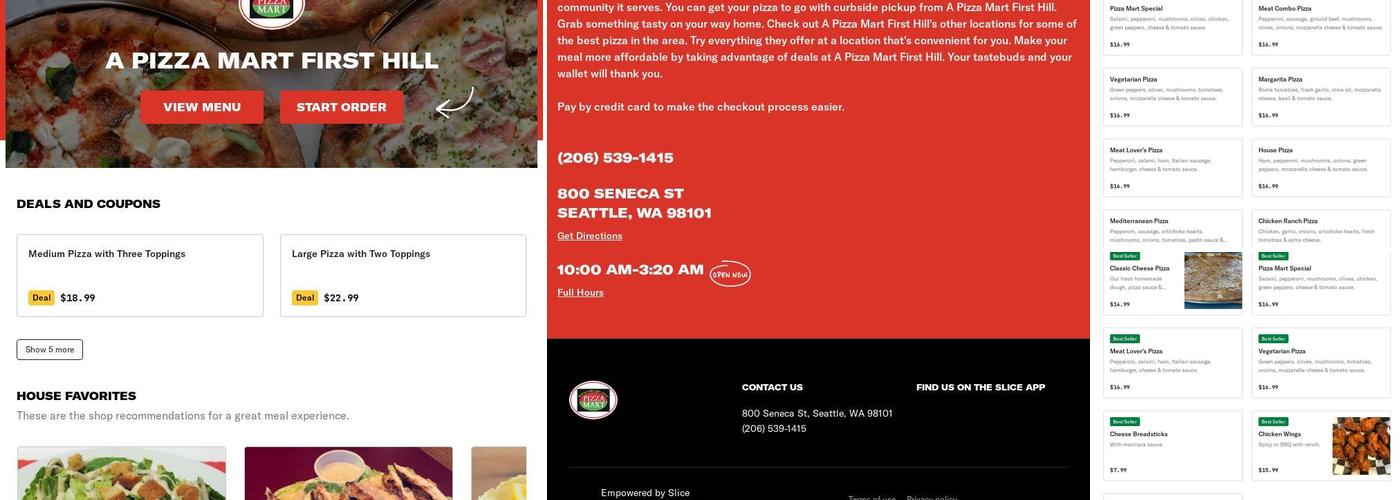 A Pizza Mart Menu