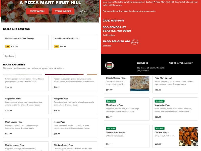 A Pizza Mart Menu