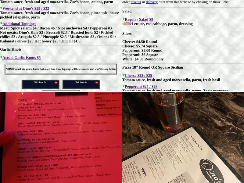 Dino's Tomato Pie Menu