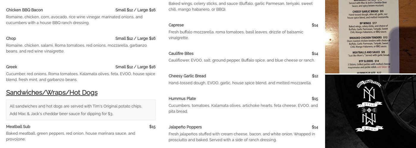 Belltown Pizza Menu