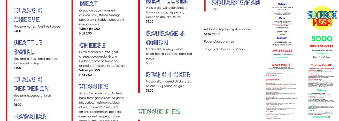 Slice Box Pizza Menu