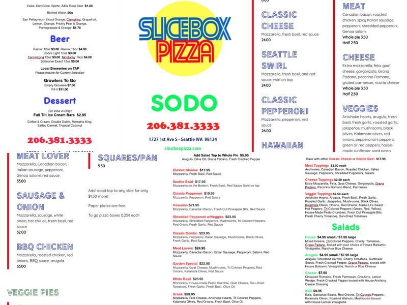 Slice Box Pizza Menu