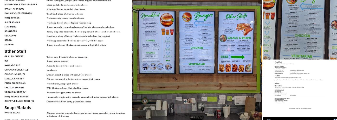 206 Burger Co. ( FIRST HILL ) Menu