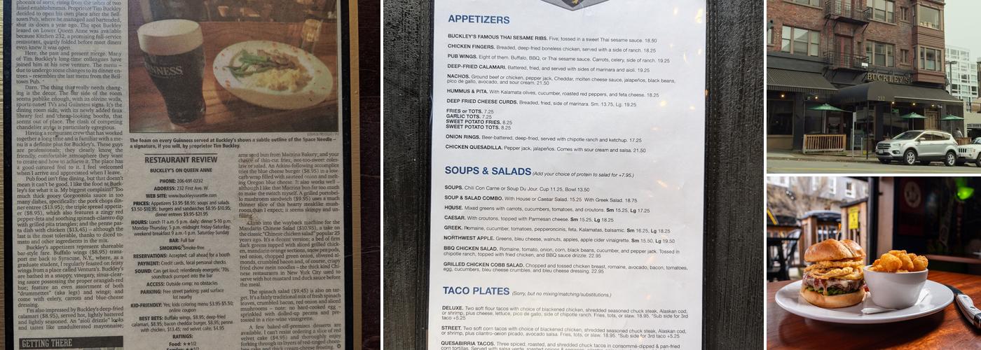 Buckley's in Queen Anne Menu