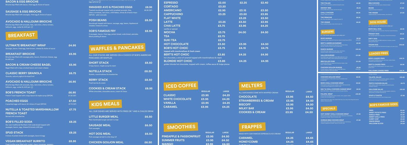 Bob & Berts Cookstown Menu