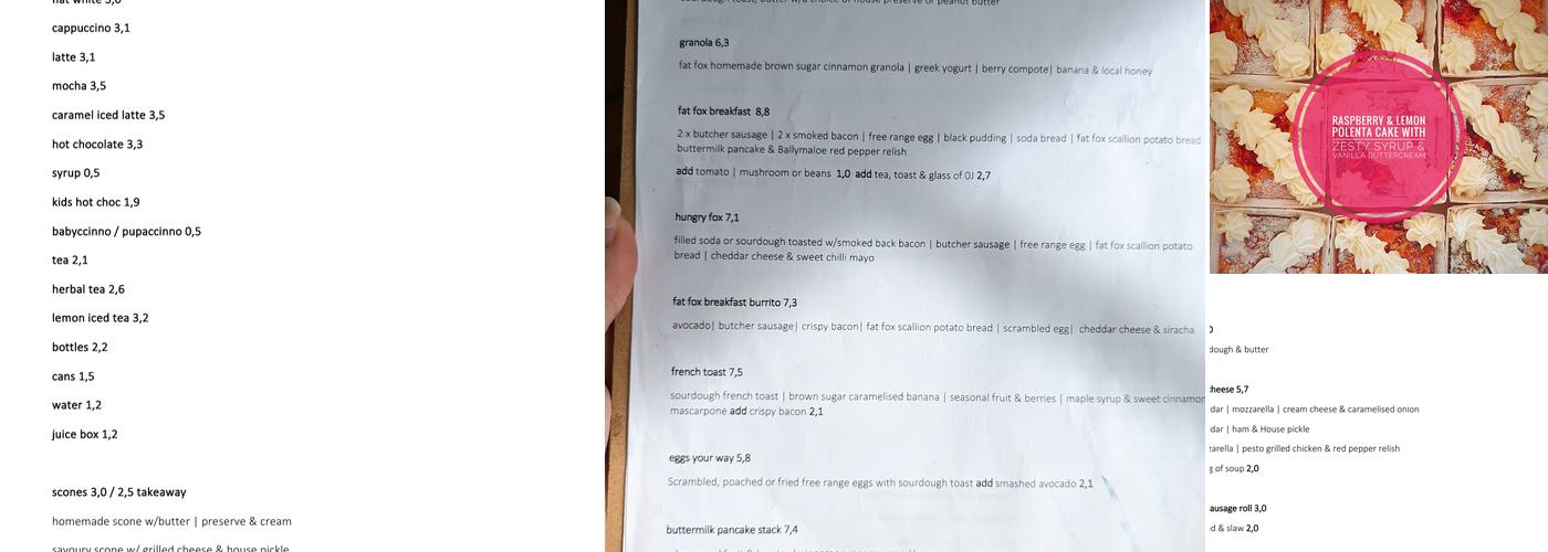 The Fat Fox Cafe Menu