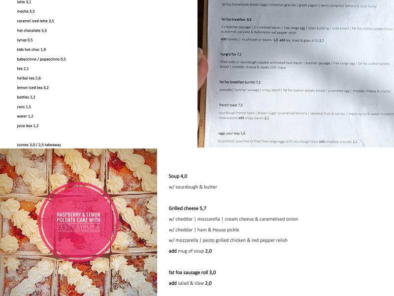 The Fat Fox Cafe Menu