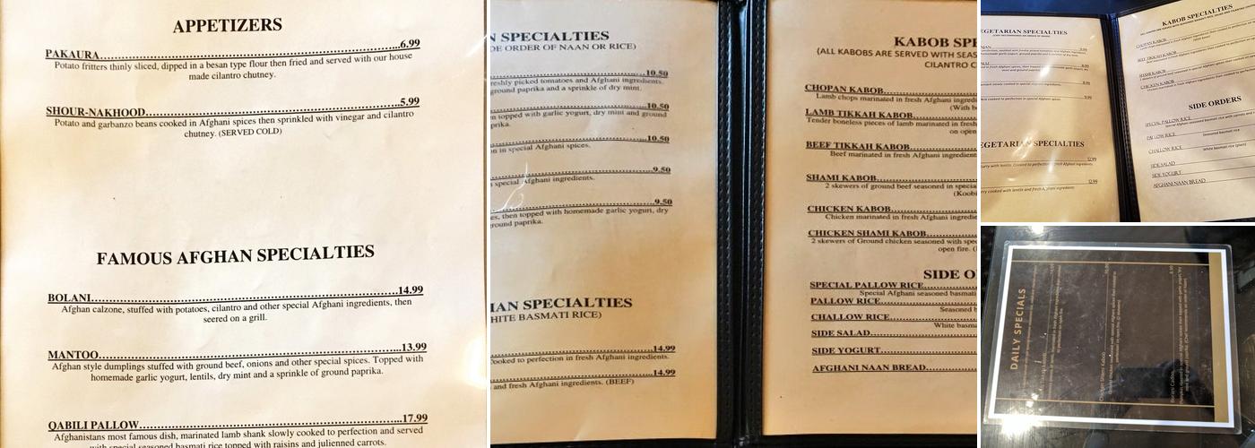 Afghan Cuisine Menu