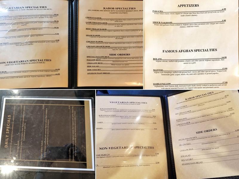 Afghan Cuisine Menu