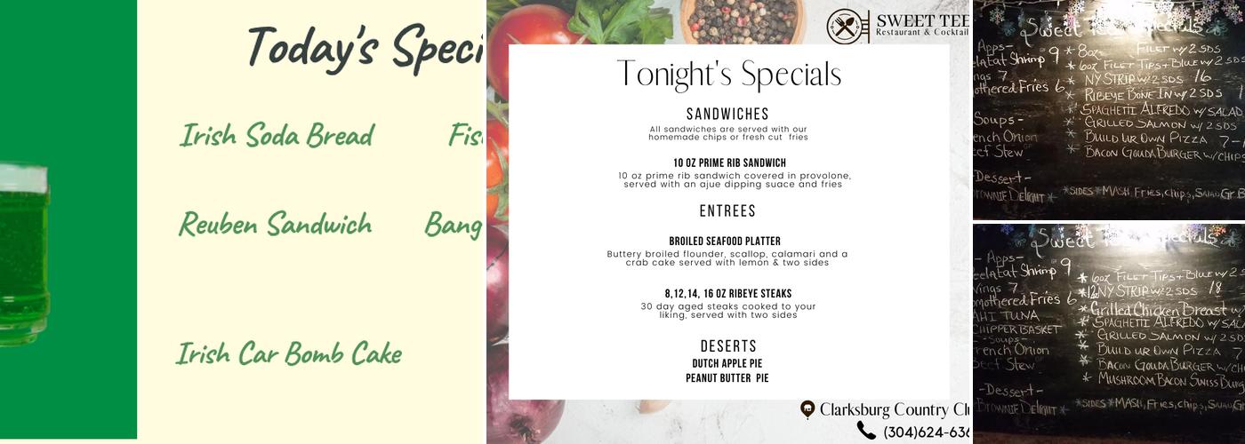 Sweet Tee's at The Club Menu